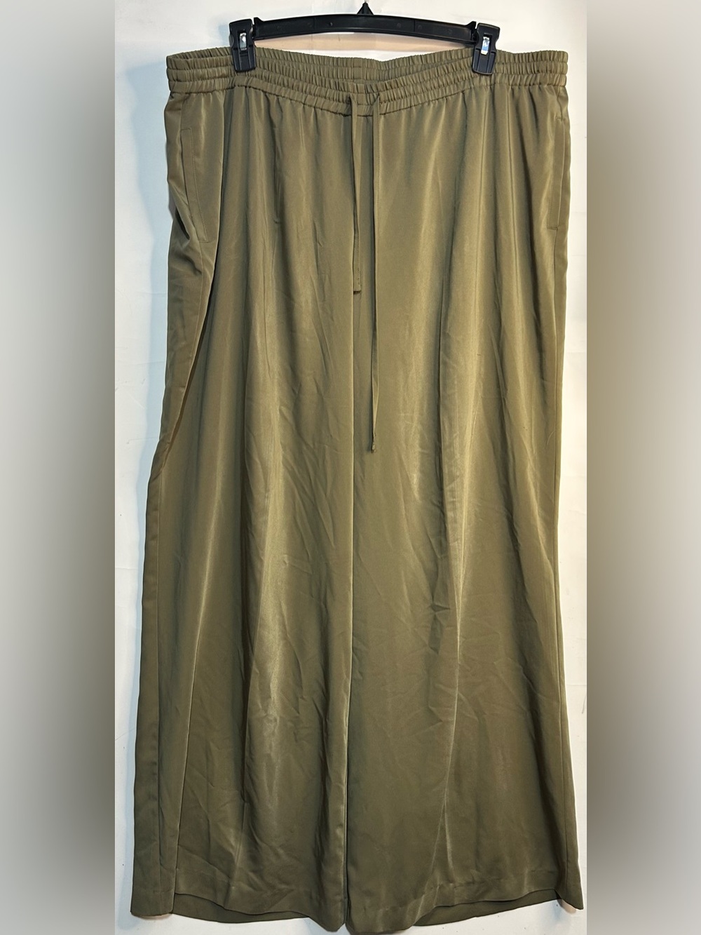 Lane Bryant Olive Green Wide Leg Satin Elastic Drawstring Waist Trousers 22/24